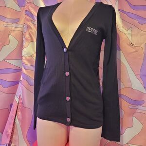 Women's Size Small Black Cardigan Japan Maison Gilfy Casual Goth Casual Work Y2K